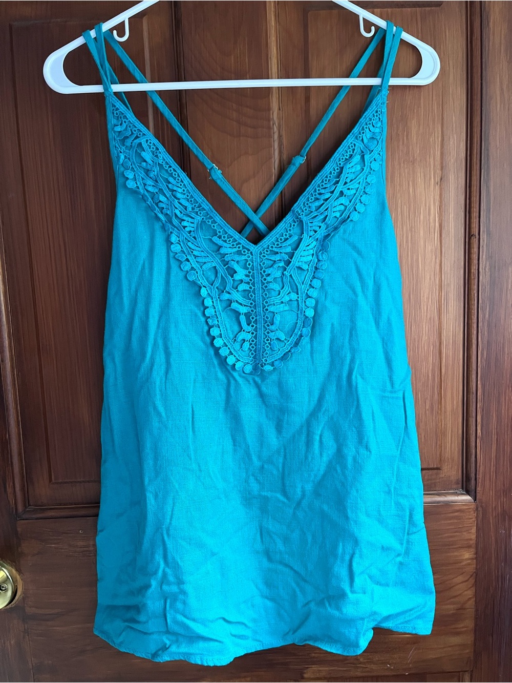Umgee Teal Crochet-Trim Camisole Tank